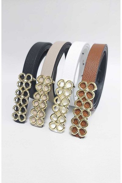 Kemerix 4-Piece Black-White-Mink-Tan Thin Belt Set - Reversible