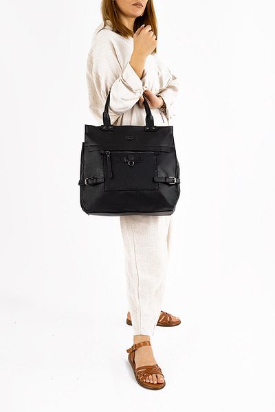 Getcho Agher Women's Black Shoulder Bag Large Capacity Vintage Design Leather Multi-Compartment Adjustable Strap