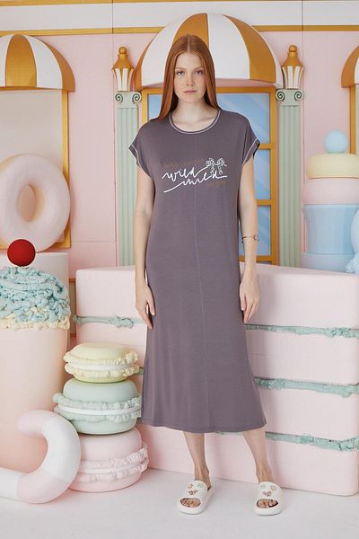 Sevim Rochie de damă cu mânecă scurtă gri închis C6T4N751