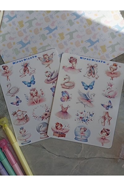 Hiras Dizayn ملصقات ملصقات لطيفة تحت عنوان راقصة الباليه، ملصقات ملصقات مخصصة 30 قطعة، مقاس 13 × 17 سم، ورقتين