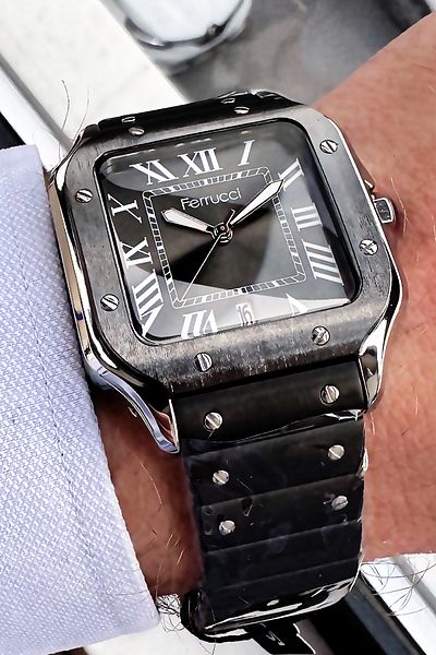 Ferrucci Men's Wristwatch 3 Atm Waterproof Black Color Steel Cord + Bracelet Gift FRE2045C6