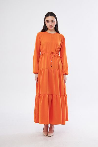 brako tekstil Women's Zero Neck Waist Tie-Up Folded Dress