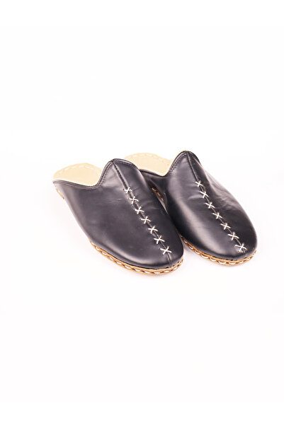 Ertay Deri %100 Hakiki Manda Derisi El Yapımı Siyah Deri Terlik Yemeni Çarıklar