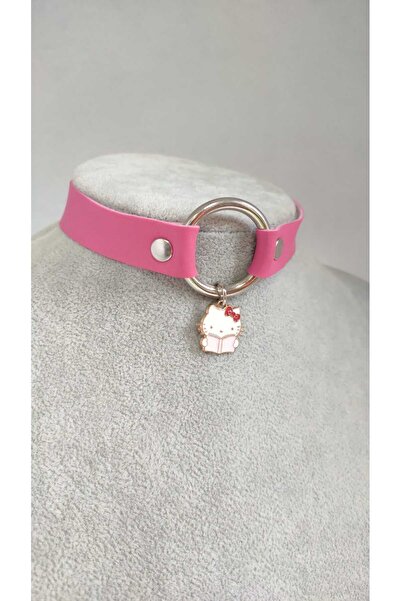 Fugusugu Pink Cute Cat Choker Necklace - Book Reading Design