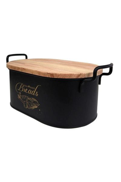 Bayev Metal Bread Box with Cutting Board - Black Decorative Bread Storage Box