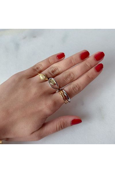 Rare Gold Jewelry Gold-Silver Three Rows Minimal Ring