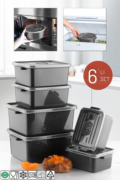 Nandy Home Rectangular Set of 6 Storage Containers Microwave and Freezer Atasit