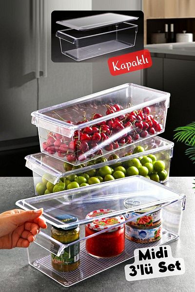 Nandy Home Midi Tall Clear Refrigerator and Closet Organizer with 3 Doors