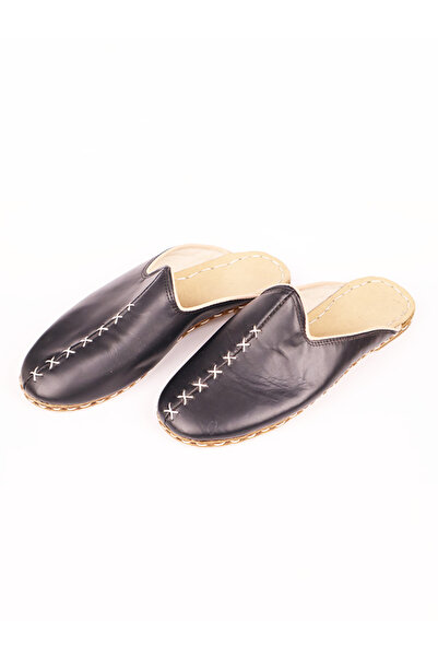 Ertay Deri %100 Hakiki Manda Derisi El Yapımı Siyah Deri Terlik Yemeni Çarıklar