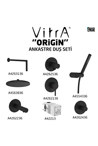 VitrA Origin Ankastre Duş Seti - Mat Siyah - 8 Parça