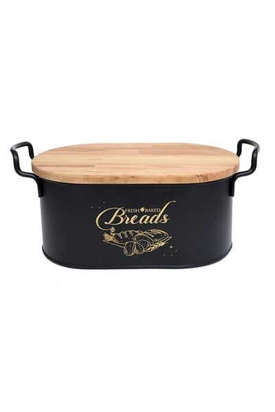 Bayev Metal Bread Box with Cutting Board - Black Decorative Bread Storage Box