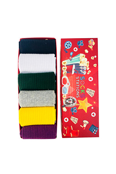 Socks Stations Box of 6 White Striped Colored Sports Socks