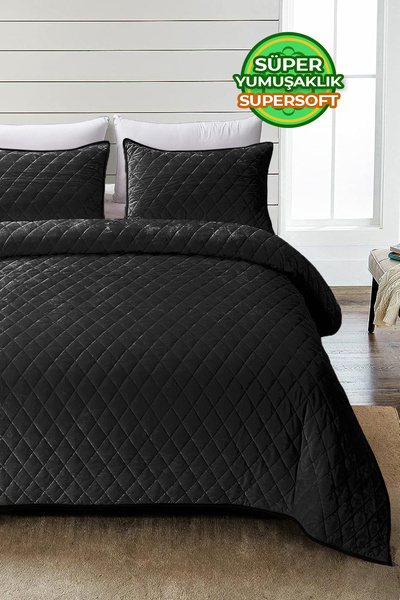 Evlen Home Collection Σετ καπιτονέ βελούδινο κάλυμμα κρεβατιού Διπλό Supersof...