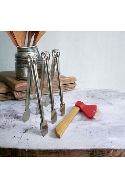 LUCKYHOMES 23 cm Stainless Steel Pizza Slicer Grill Tongs - 18X10 Set