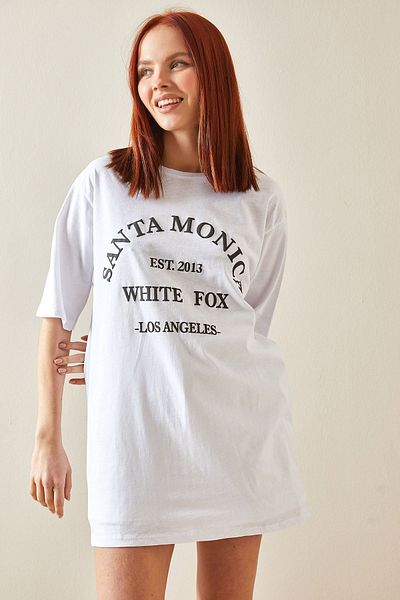 XHAN Tricou oversize midi cu decolteu alb scris 5YXK1-48207-01