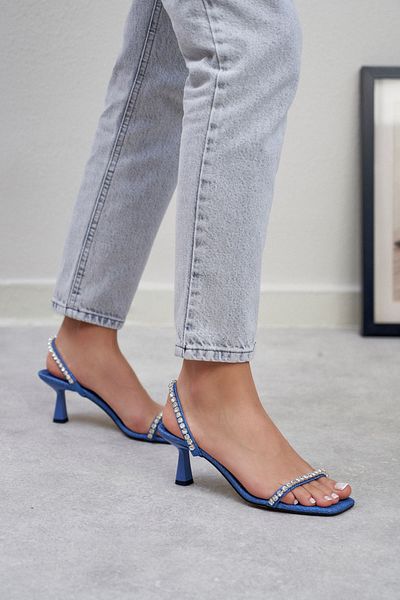 NİŞANTAŞI SHOES Wisdom Denim Color Stone Detailed Heeled Women's Slippers