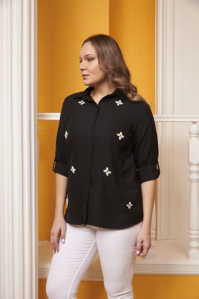 RMG WOMEN'S SUMMER RMG BLUE SHELL EMBROIDERED LARGE SIZE SHIRT 06332 BLUE