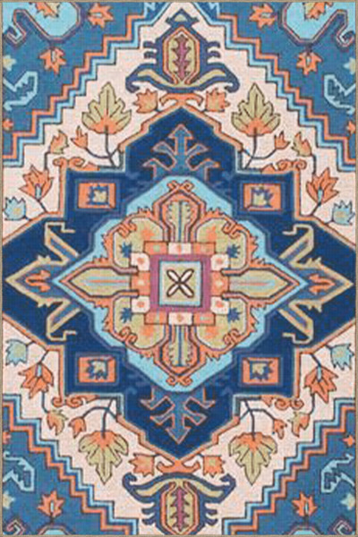 Rugs Modern Halı Синьо-бежов винтидж декоративен килим с традиционни мотиви и...
