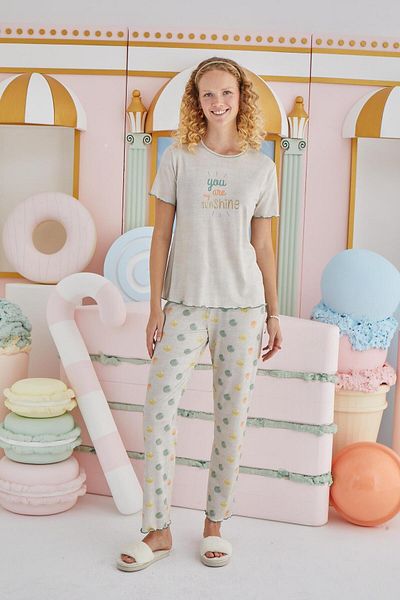 Sevim Set de pijamale cu mânecă scurtă, bej melange C5T6N851