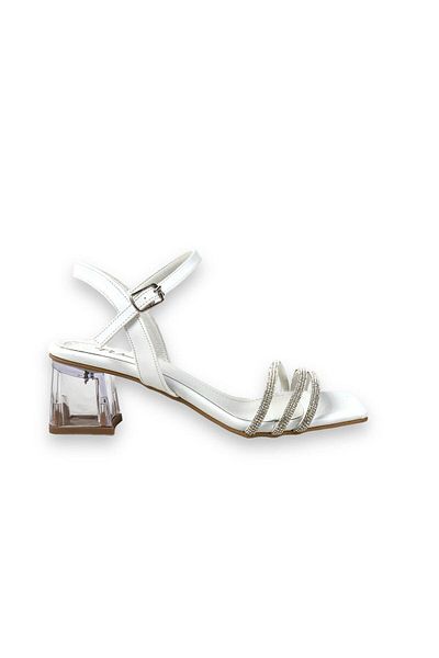 bescobel Women's Telsa White Low Transparent Heel 3-Piece Stone Sandals 5 Cm 213