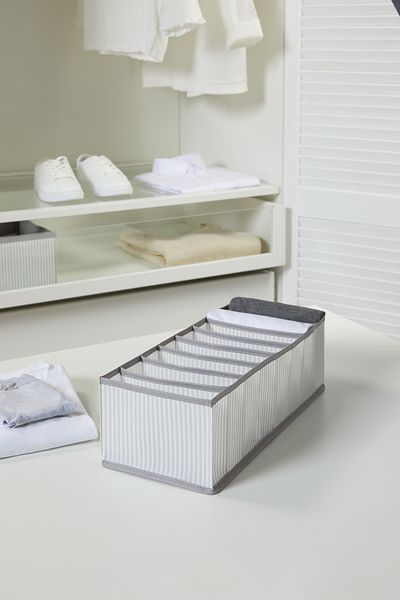 Ocean Home Textile 8 Compartment Gray Striped Cabinet Drawer Inside Accordion Type Folding Laundry Organizer