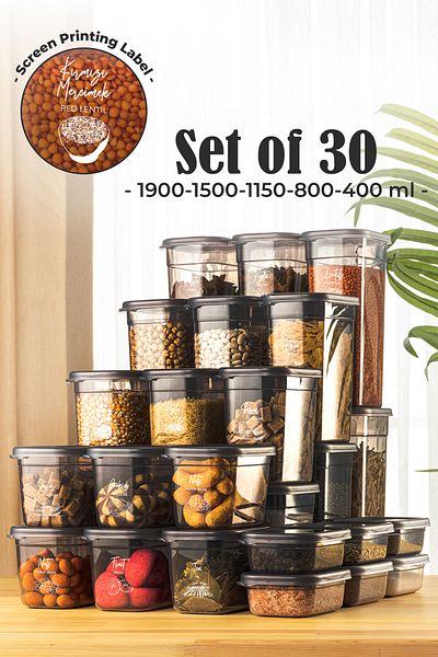 Vienev Peggy 30-Piece Rectangular Storage Container Dowry Set 6x(1.9 1.5 1.15 0.8 0.4 Liters) with Screen Printing Label