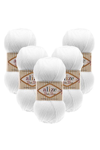 Alize بيبي بيست 5 قطع 55 خيط محبوك يدويًا أبيض