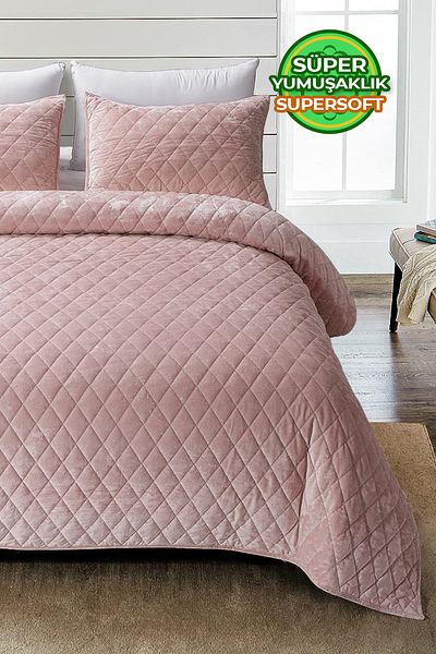 Evlen Home Collection Set cuvertură de pat matlasată, super moale, 2 bucăți, pudră de zestre umplută cu fibre moi