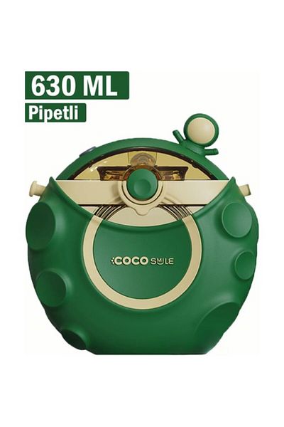 Vagonlife Cocosmile 630ML Silicone Space Theme Children's Tritan Water Bottle with Case and Straw and Strap Green CS-00