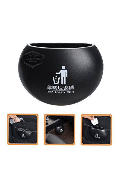 ŞüsCarOto Aksesuar سلة المهملات الداخلية للسيارة، منفضة سجائر محمولة، صندوق قمامة السيارة، منظم تلقائي دائري أسود