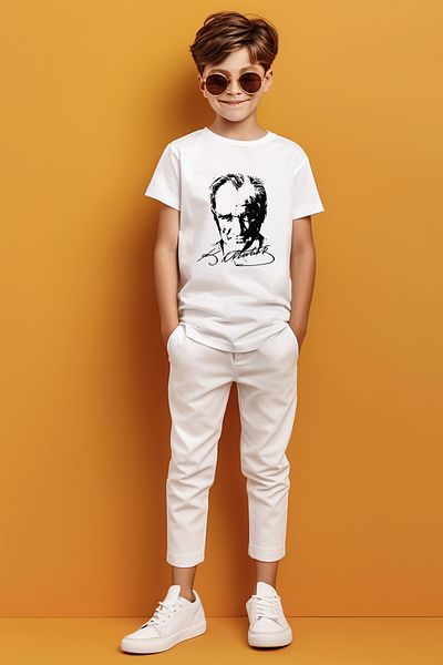ADABEBEK Tricou pentru băieți cu imprimeu umbrit semnat Kemal Atatürk