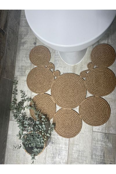 ERSU AHAT HOME DESİGN EA Toilet Seat Double Sided Washable Stain Resistant Jute Straw Look Mat Bathroom Mat