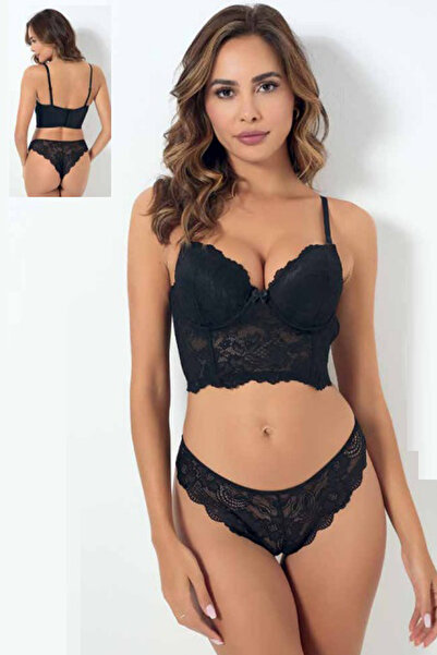 NightLove Destekli Dantelli Büstiyer Sütyen ve Külot Takım