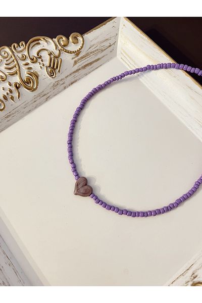 SWORDS CONCEPT Lilac Color Heart Murano Bead Necklace