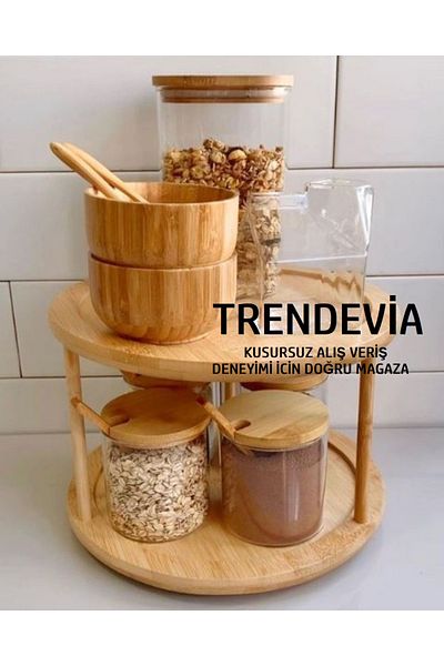 MİEN Bamboo Rotating Serving Rack Rotating Stand Rotating Spice Rack
