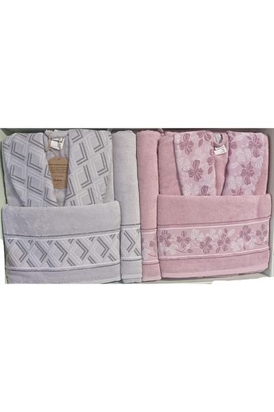 Özdilek Σετ οικογενειακό μπουρνούζι Fiore Line Grey Pink Bamboo Μπουρνούζι Özgürek