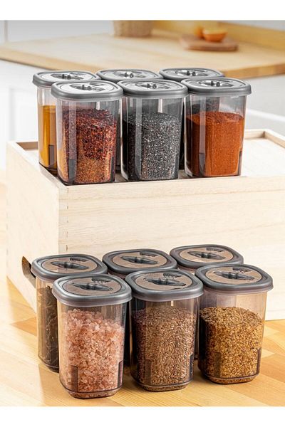 MAVİKÖY 12-Piece Spice Dispenser Set with Rotating Lid Storage Container 350ml BPA Free PP5
