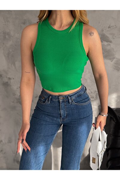 QUTTA المرأة الخضراء صفر كم الرسن طوق بروتيل المحاصيل بلوزة