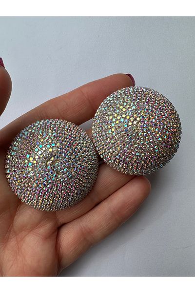 Amor Center Stoned Large Size Round Stylish Evening Dress Wedding Party Earrings