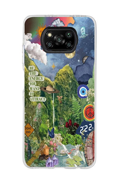 Magic Ring Poco X3 Pro / X3 NFC Uyumlu Doğa Kolaj Aesthetic Tasarımlı Şeffaf ...