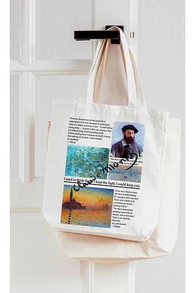 Cemira Citate Claude Monet, Citate Monet Design Geantă de cumpărături, Geantă de cărți, Geantă de cumpărături, Geantă de tote