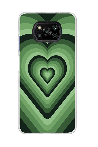 Magic Ring Poco X3 Pro / X3 NFC Uyumlu Yeşil Kalp Tasarımlı Şeffaf Telefon Kı...