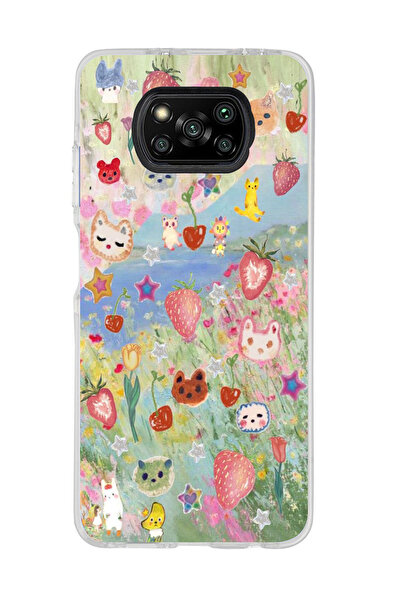 Magic Ring Poco X3 Pro / X3 NFC Uyumlu Sevimli Kolaj Tasarımlı Şeffaf Telefon Kılıfı