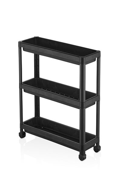 Minty Life 3-Tier Rolling Vesken Shelf - Bathroom and Kitchen Service Organizer (BLACK)