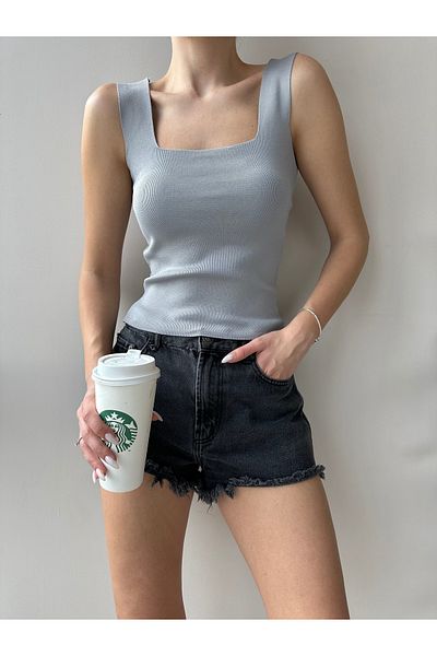 Jose Clothing Πλεκτή μπλούζα με τετράγωνο λαιμό Basic Strap