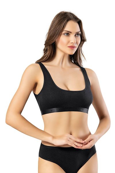 LEYNA BUTİK Women's Padded Corded Fabric Thick Strap Black Half Tank Top(M=70-75,L=80-85, XL=90-95, 2XL=100-105)