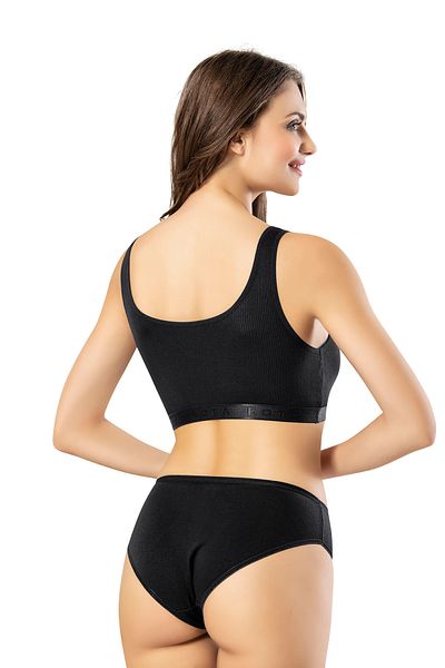 LEYNA BUTİK Women's Padded Corded Fabric Thick Strap Black Half Tank Top(M=70-75,L=80-85, XL=90-95, 2XL=100-105)