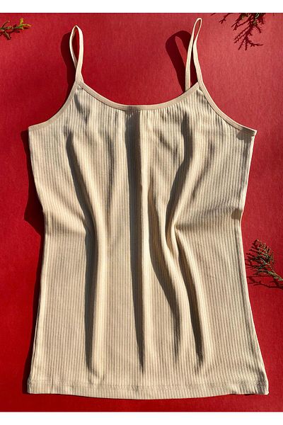 VicTroy Cotton 3-Piece Rope Strap Tan, Black and White Report Ribbed Women's Tank Top