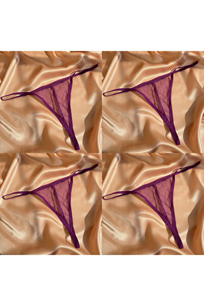 Maly Love Женски лилав 4-компонентен стрейч дантелен стринг