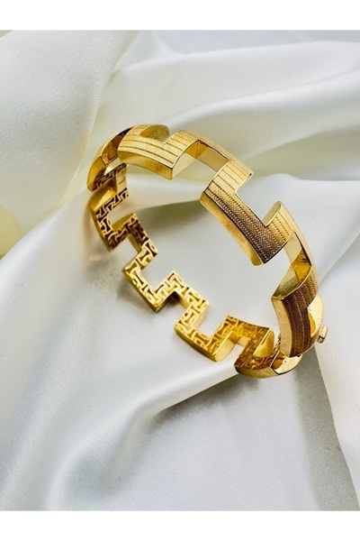 Adel Gold 14 Ayar Altın Kadın Greek Desen Kalın Sade Kelepce Bilezik-22,66 Gr